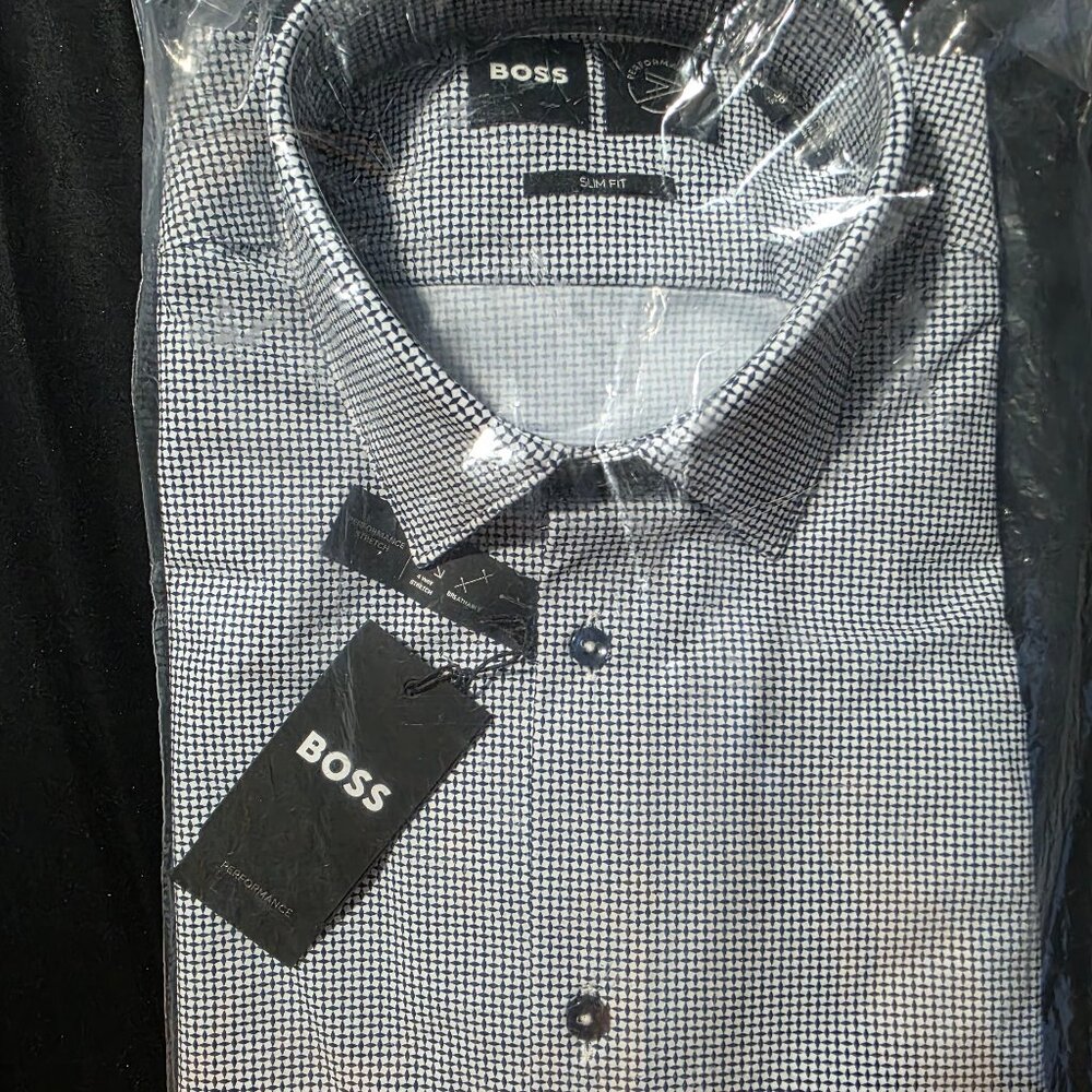 Boss Slim-fit shirt in printed performance-stretch fabric